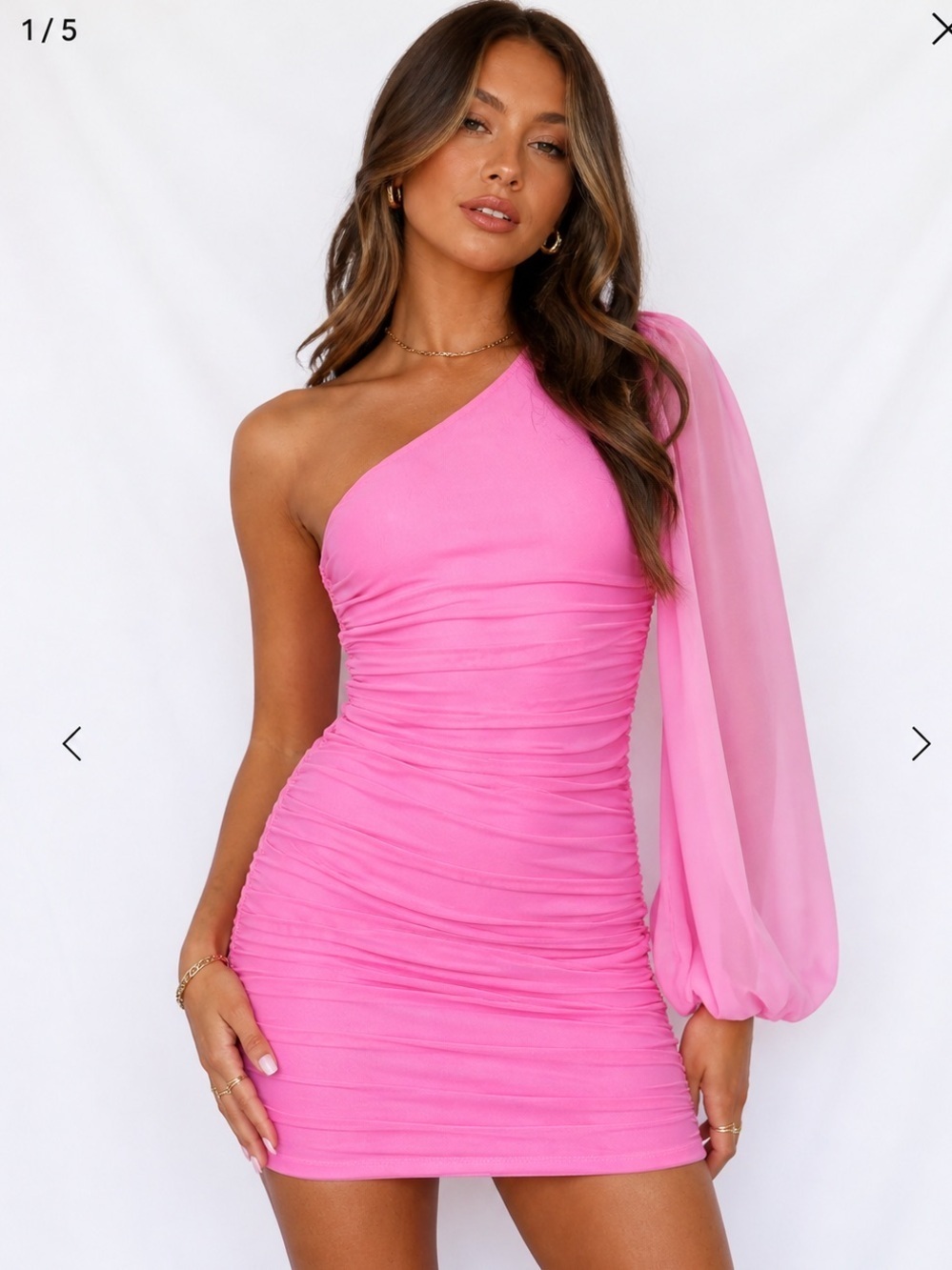 Hello Molly Pink Ruched Party It Up Dress One Shoulder Mini Size S 4 NWT Revolve